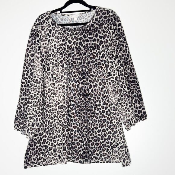 New Suzanne Betro Weekend Leopard Animal Print Top Women's Plus Size 1X - Picture 1 of 9